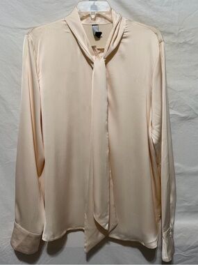 Cider Chic Cream Satin Blouse with Bow Accent Size XL